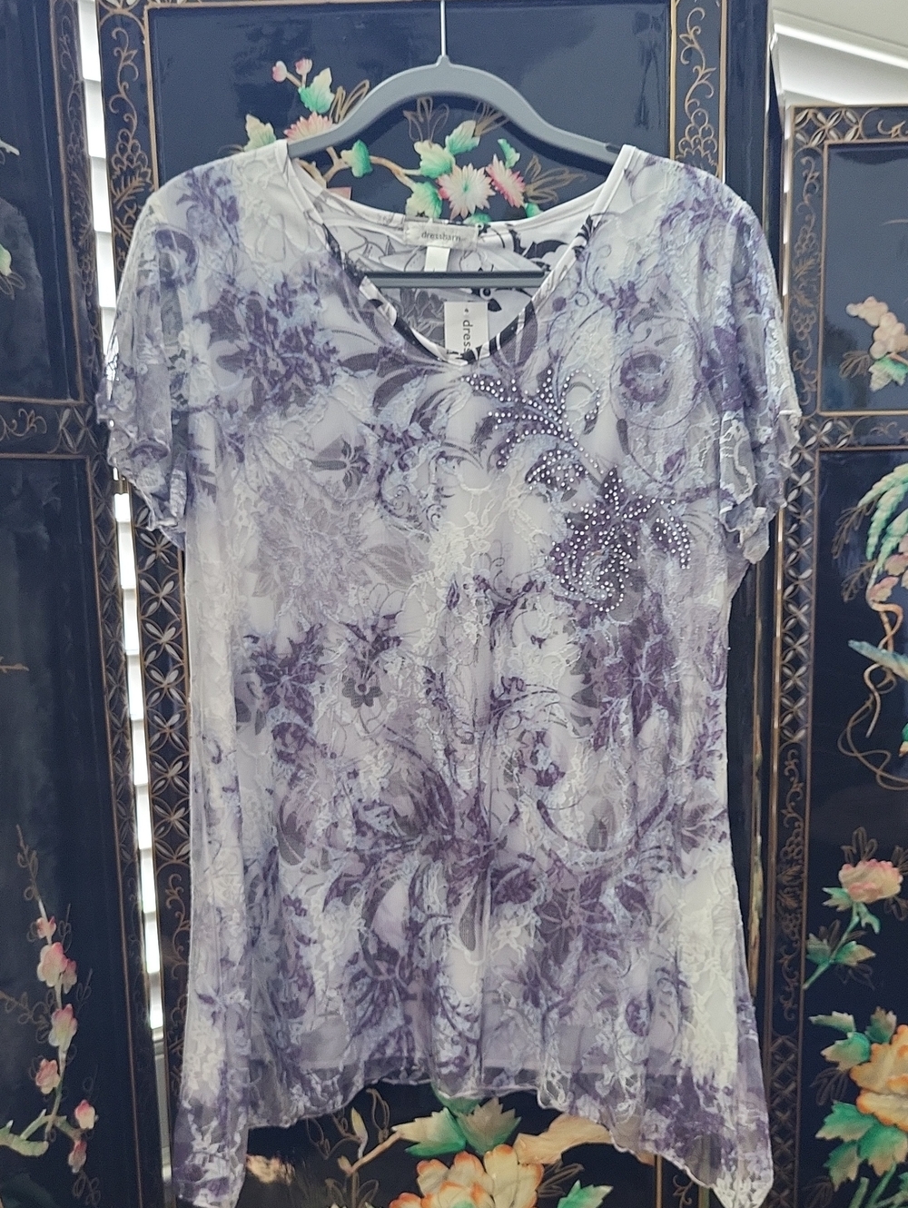 Dress Barn Lavender and White Floral Short-Sleeve Top